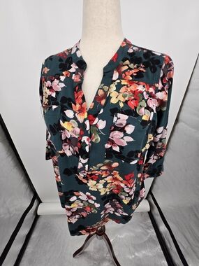 torrid Teal Blouse With Pink And Orange Floral Print Size 00 (10) 6684